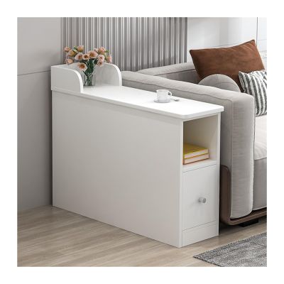 GLigeT Living Room Sofa Side Table, Narrow Side Cabinet with Drawer and Open Shelf, 25 x 80 x 55 cm