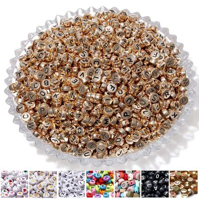 1,500 Rose Gold Letter Beads for Bracelets, 7 mm Acrylic Beads