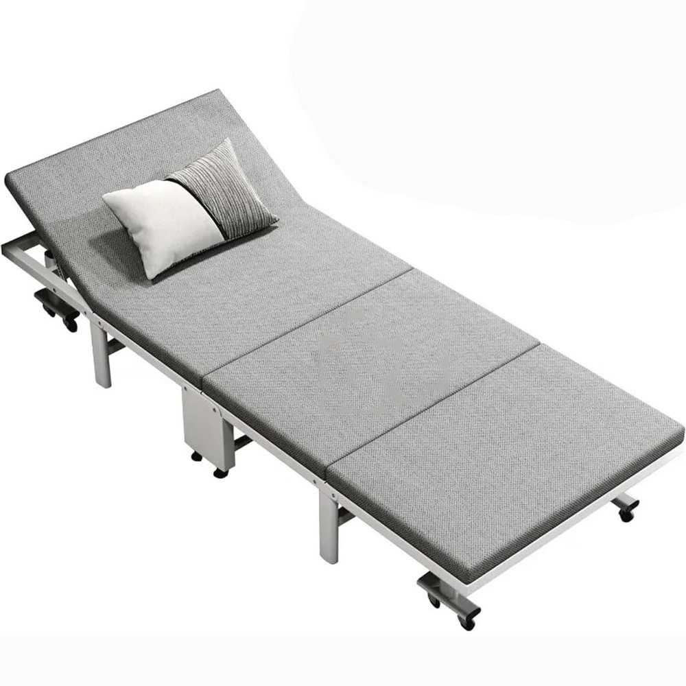 ISCBAFYX Folding Bed with Mattress, Portable Adult Bed with Adjustable Backrest