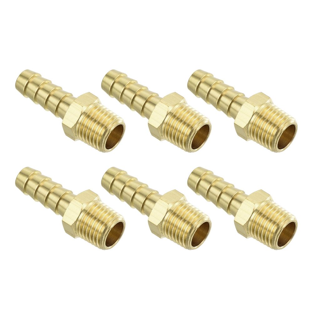 QUARKZMAN Brass Hose Barb Fittings, 6-Pack, 5/16" Barb x 1/4" NPT Male