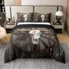 100% Cotton Bull Skull Rustic Wood Duvet Cover Set, White/Brown, 220 x 240 cm view 1