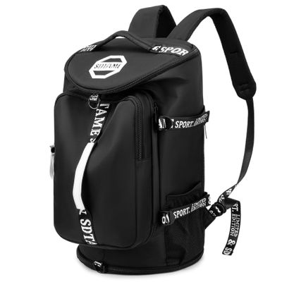 Sports Duffel Bag, 4-Way Waterproof Backpack with Shoe and Laptop Compartments, Black
