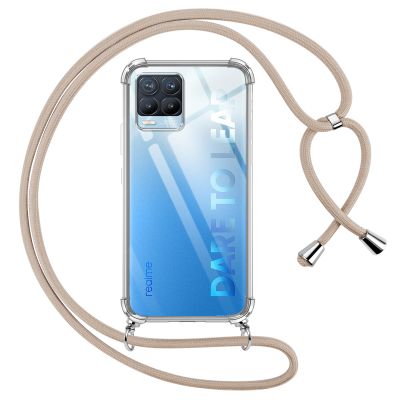 Pnakqil Case with Lanyard for Realme 8/8 Pro 4G, Clear Soft Silicone, Khaki