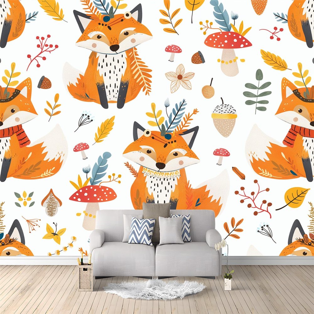 Art Bohemian Cartoon Fox Photo Wallpaper, 400 x 280 cm, Nonwoven 3D Wall Mural