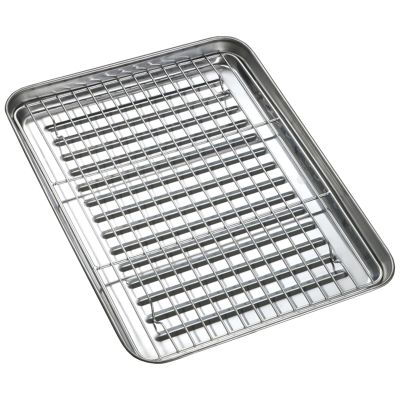 LIGUOYI Stainless Steel Baking Sheet with Cooling Rack, Tongs and Brush, Nonstick, 270 x 210 mm