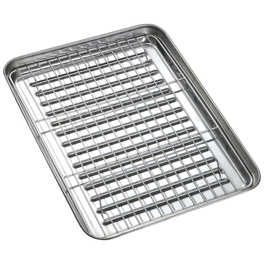 LIGUOYI Stainless Steel Baking Sheet with Cooling Rack, Tongs and Brush, Nonstick, 270 x 210 mm