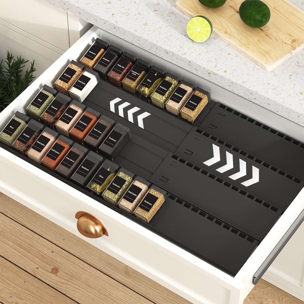 Homhut Expandable Spice Drawer Organizer, Adjustable 4-Tier