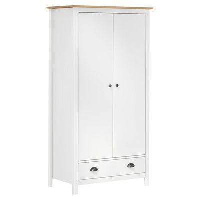 KOIECETA Solid Pine Wood Wardrobe, White and Honey Brown, 89 x 50 x 170 cm