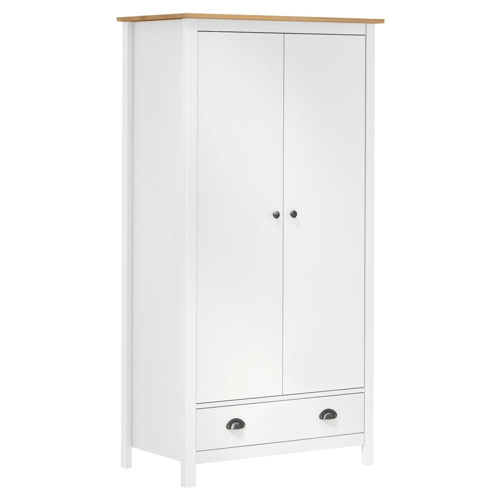 KOIECETA Solid Pine Wood Wardrobe, White and Honey Brown, 89 x 50 x 170 cm