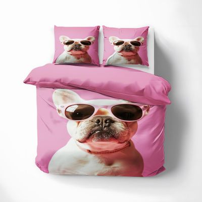 MOBEITI French Bulldog Bedding Set 200x200, Reversible Microfiber Duvet Cover Set