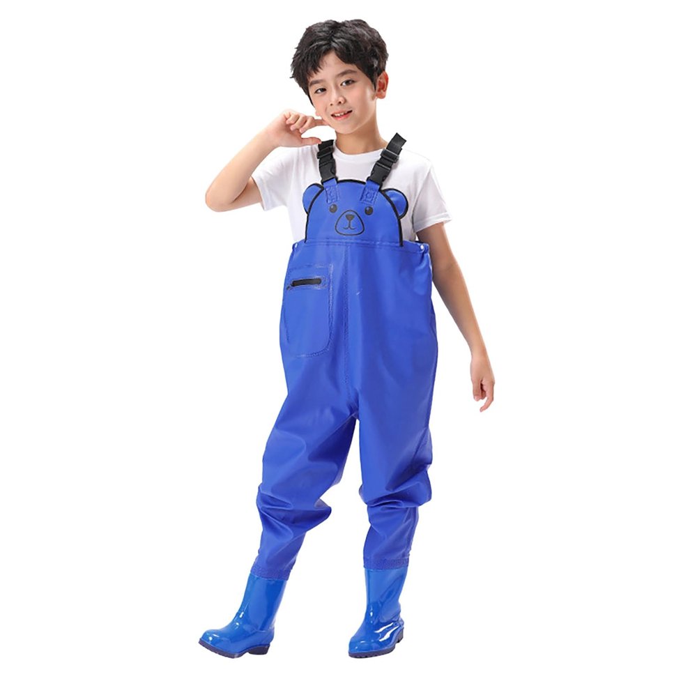 Kids' Fishing Waders with Boots, Pocket and Adjustable Straps, Blue, 10–11 Years
