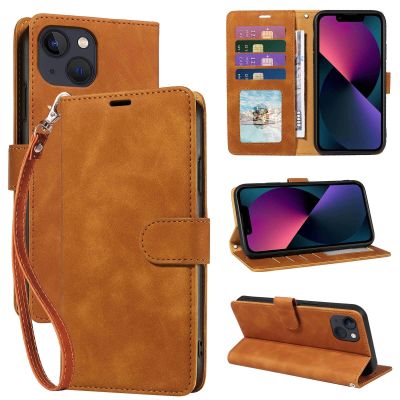 GOTOURED Wallet Case for iPhone 13, RFID Blocking, Wrist Strap, Stand, Shock-Resistant PU Leather Flip Cover, Brown