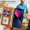 GOTOURED Wallet Case for iPhone 13, RFID Blocking, Wrist Strap, Stand, Shock-Resistant PU Leather Flip Cover, Brown view 2