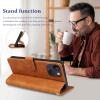 GOTOURED Wallet Case for iPhone 13, RFID Blocking, Wrist Strap, Stand, Shock-Resistant PU Leather Flip Cover, Brown view 4