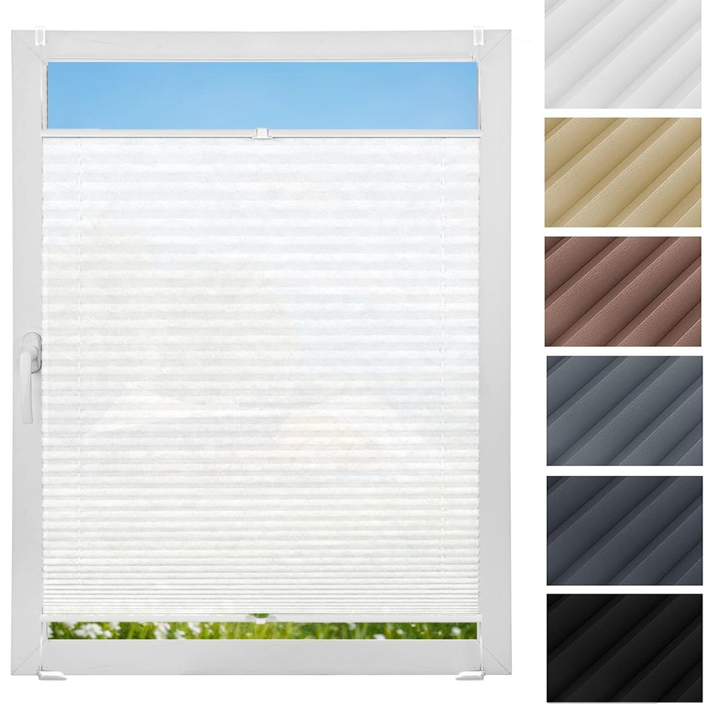 Pleated Blind 48 x 105 cm, Easyfix, Light-Filtering, White, No Drilling