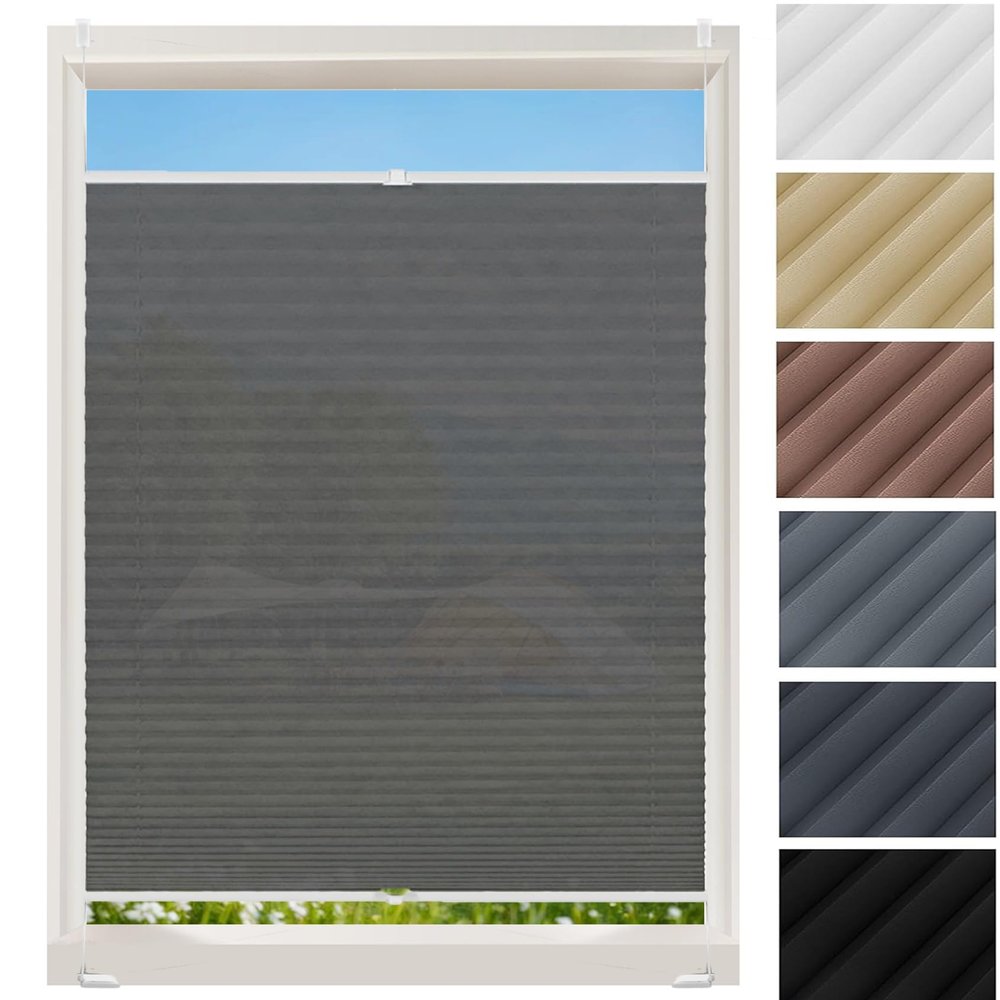 No-Drill Pleated Blind 76 x 130 cm, Gray, Light-Filtering