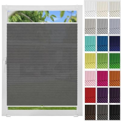 Pleated Blind Without Drilling, Clamp-Fix, 90 x 100 cm, Gray