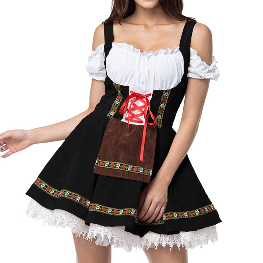 Women's Medieval Irish Shirt Dress Costume with Corset and Trumpet Sleeves, Size M