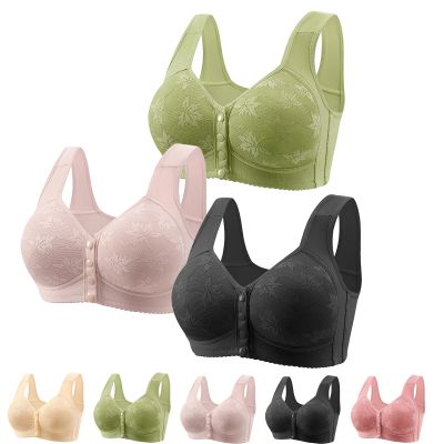 GDKRTNAJ Bras for Older Women, Cotton Front-Button Bras, Comfortable Practical Underwear (3pc/D,46)