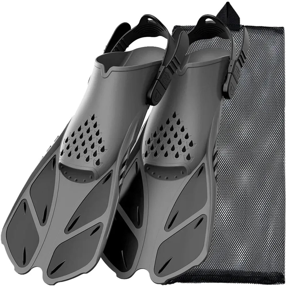 Ayztantine Adult Swimming Fins with Adjustable Buckles, Gray, S/M