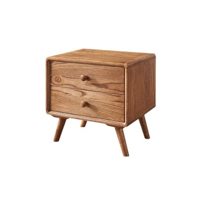 RUNZE765Z Solid Wood Nightstand with Drawers, Brown/Natural Wood