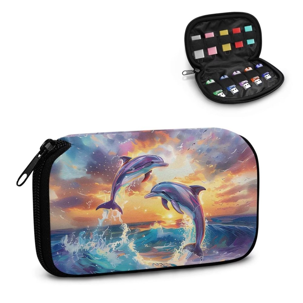 Xoenoiee USB Drive Storage Bag, Sea Turtle and Sunset Design, Glow-in-the-Dark