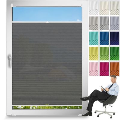 No-Drill Pleated Blind Klemmfix 94 x 210 cm, Light-Filtering Gray