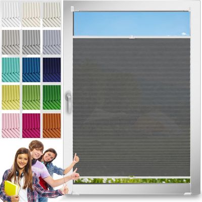 Pleated Blind, No-Drill Clamp-Fit, Light-Filtering Privacy Shade, 48 x 205 cm, Gray