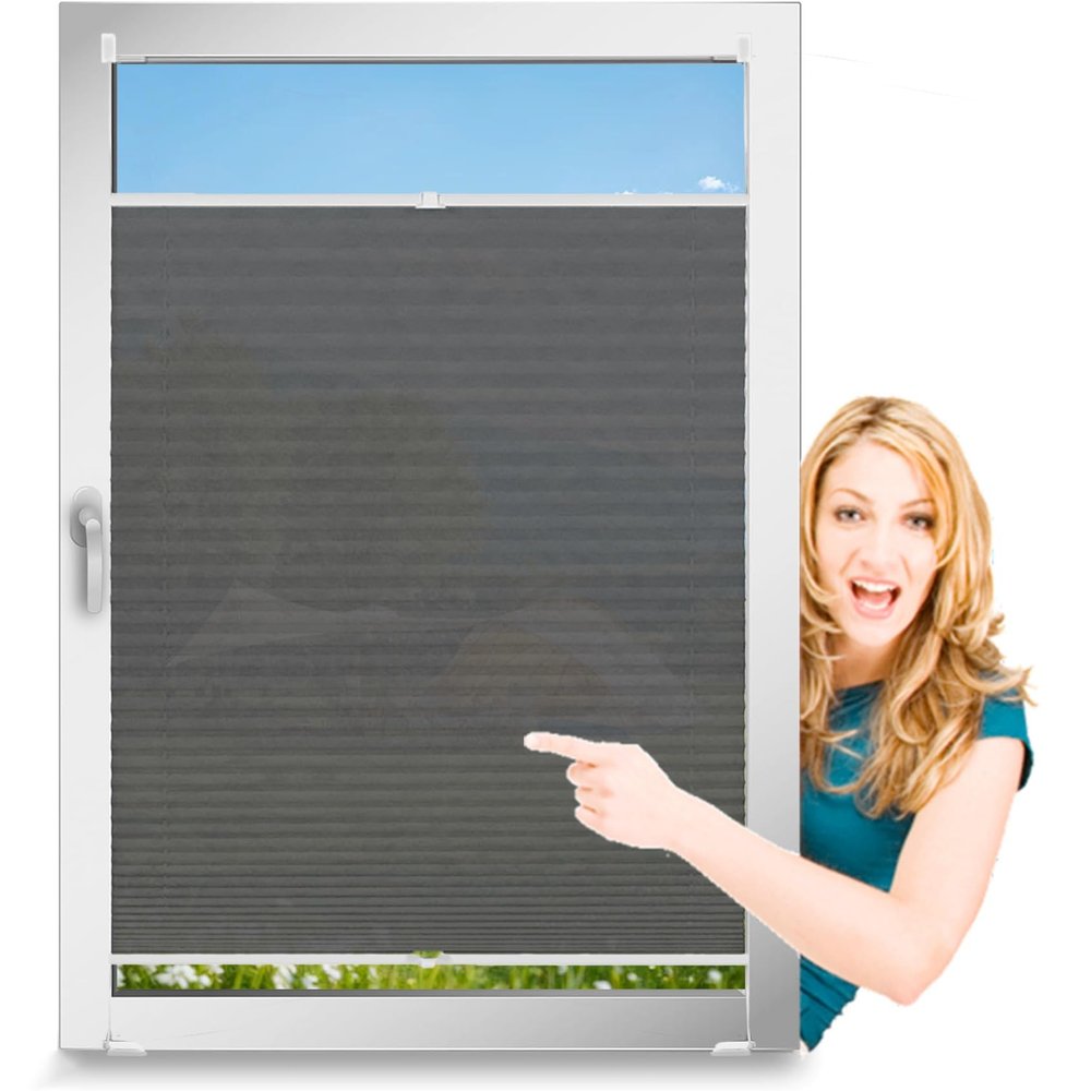 Pleated Shade No Drilling, Klemmfix, 72 x 105 cm, Gray