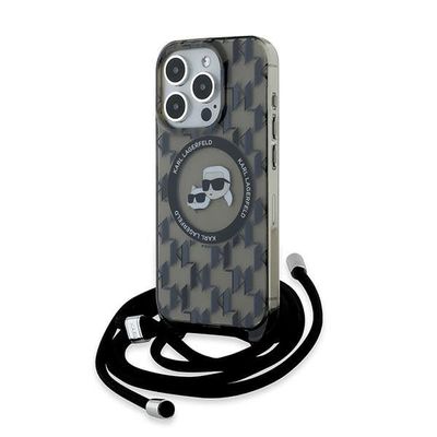 CG MOBILE Karl Lagerfeld KLHMP15LHCKCKLCK Hard Case for iPhone 15 Pro 6.1-inch, Black, IML Crossbody Monogram Karl & Choupette Head