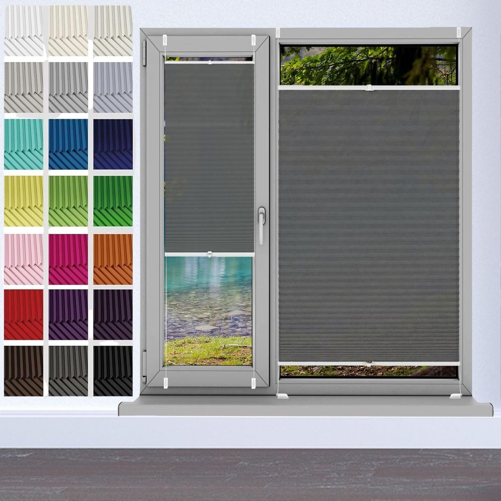 Pleated Blind Clamp-Fit No Drilling 48 x 165 cm, Gray