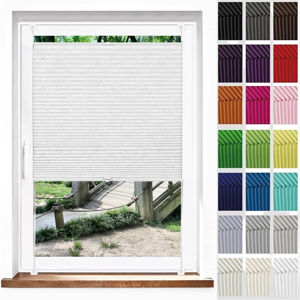 Pleated Blind Without Drilling, Klemmfix, 68 x 90 cm, Light-Filtering Privacy and Sun Protection, White