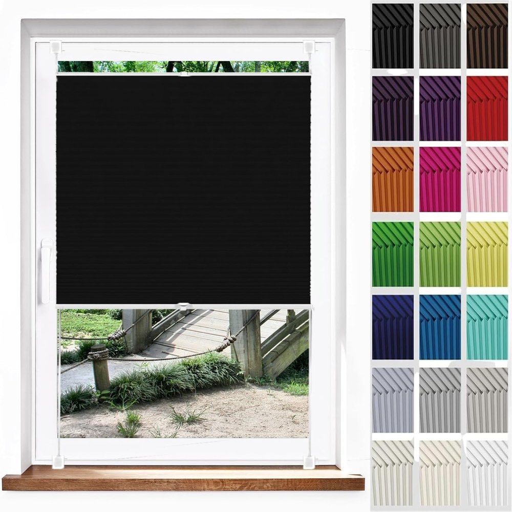 Pleated Blind, Privacy Shade, Clip-Fix, 66 x 210 cm, Light-Filtering, Black