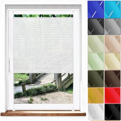 Pleated Shade No-Drill Clamp Mount 56 x 200 cm, Light-Filtering Privacy & Sun Protection