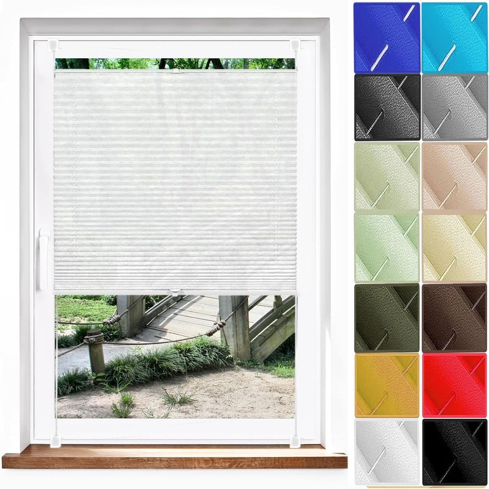 Pleated Shade No-Drill Clamp Mount 56 x 200 cm, Light-Filtering Privacy & Sun Protection