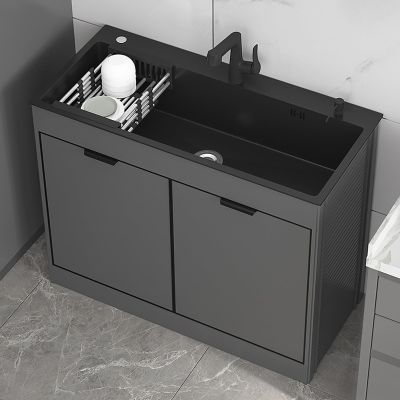 Stainless Steel Freestanding Kitchen Sink with Cabinet and Pull-Out Hot/Cold Faucet, 68 x 45 x 83.5 cm