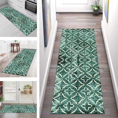 SGLGSTORE Green Boho Hallway Runner Rug, Washable Non-Slip, 100 x 150 cm
