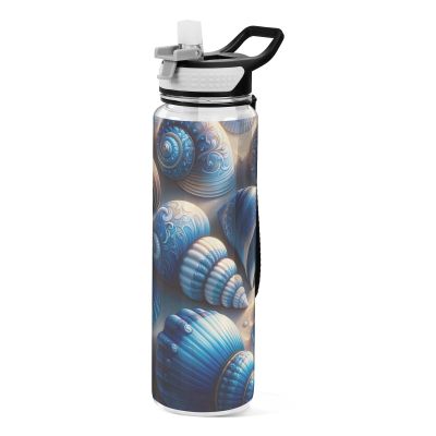 ODAWA Blue Sea Shells Water Bottle, Leakproof, with Silicone Straw, 900 ml