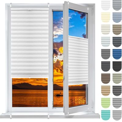 Pleated Blind for Windows and Doors, 88 x 220 cm, No-Drill Clamp Mount, White