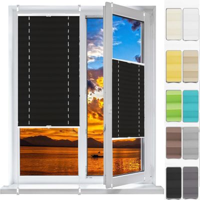 Pleated Window Blind 70 x 180 cm, Black, No-Drill Installation