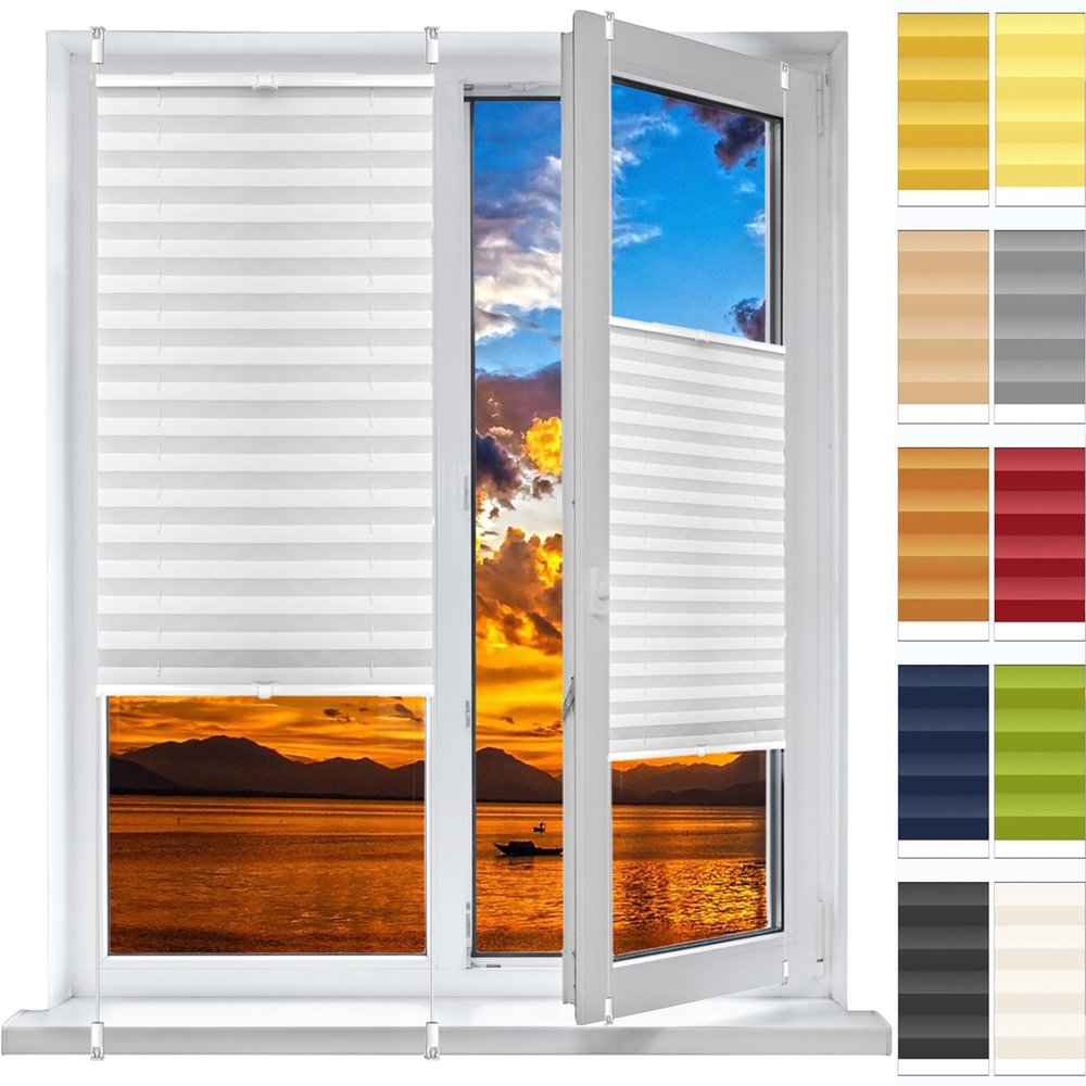 Pleated Blind Without Drilling, 78 x 120 cm, White, Light-Filtering