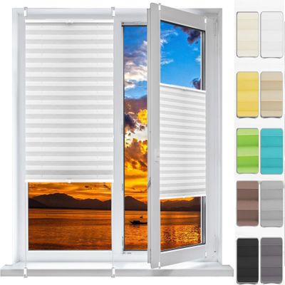 Pleated Blind 40 x 135 cm, Light-Filtering Privacy Shade, Clamp-Fit, No Drilling, White