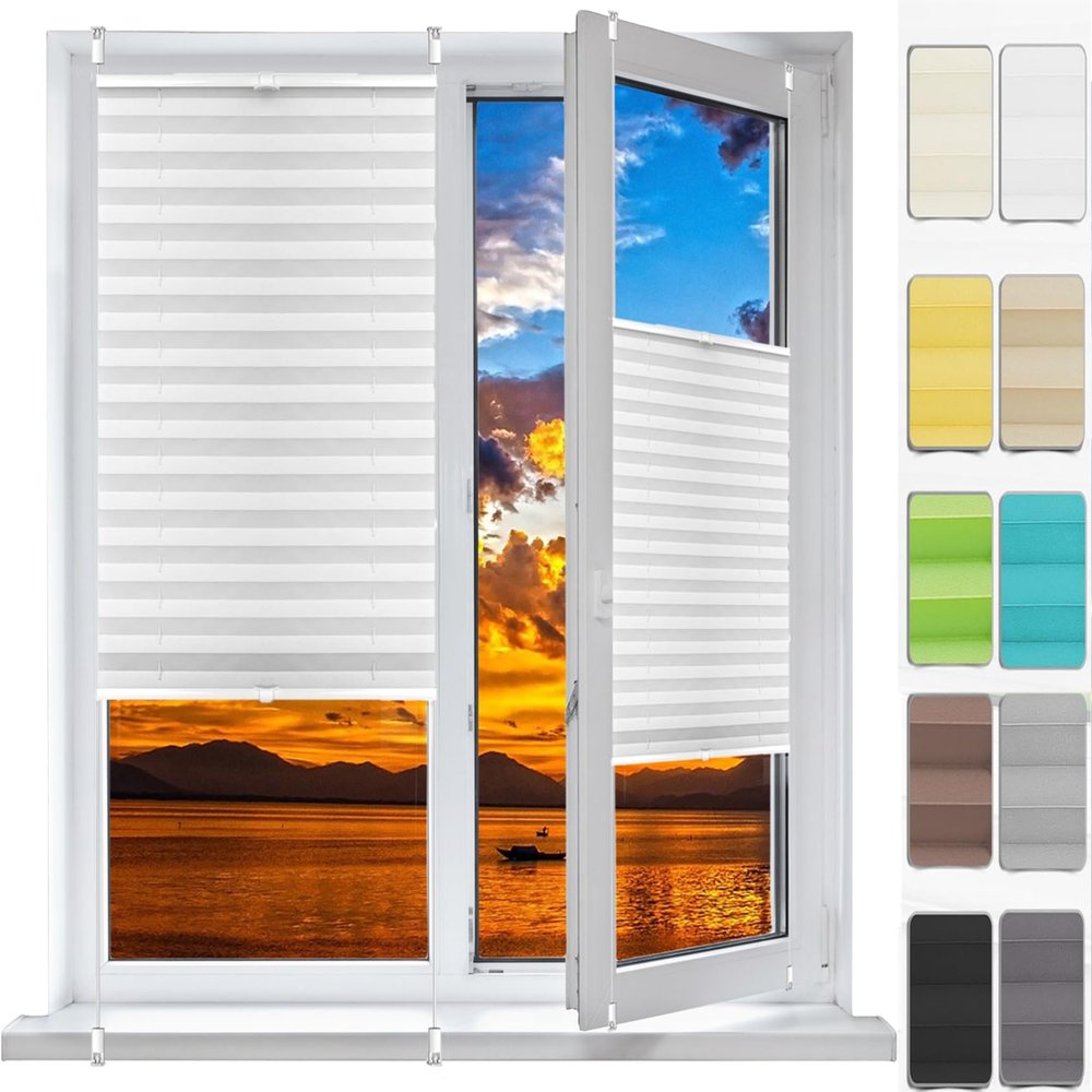 Pleated Blind 40 x 135 cm, Light-Filtering Privacy Shade, Clamp-Fit, No Drilling, White