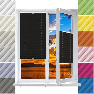 Pleated Blind, No-Drill Clip-Fit, Black, 96 x 100 cm