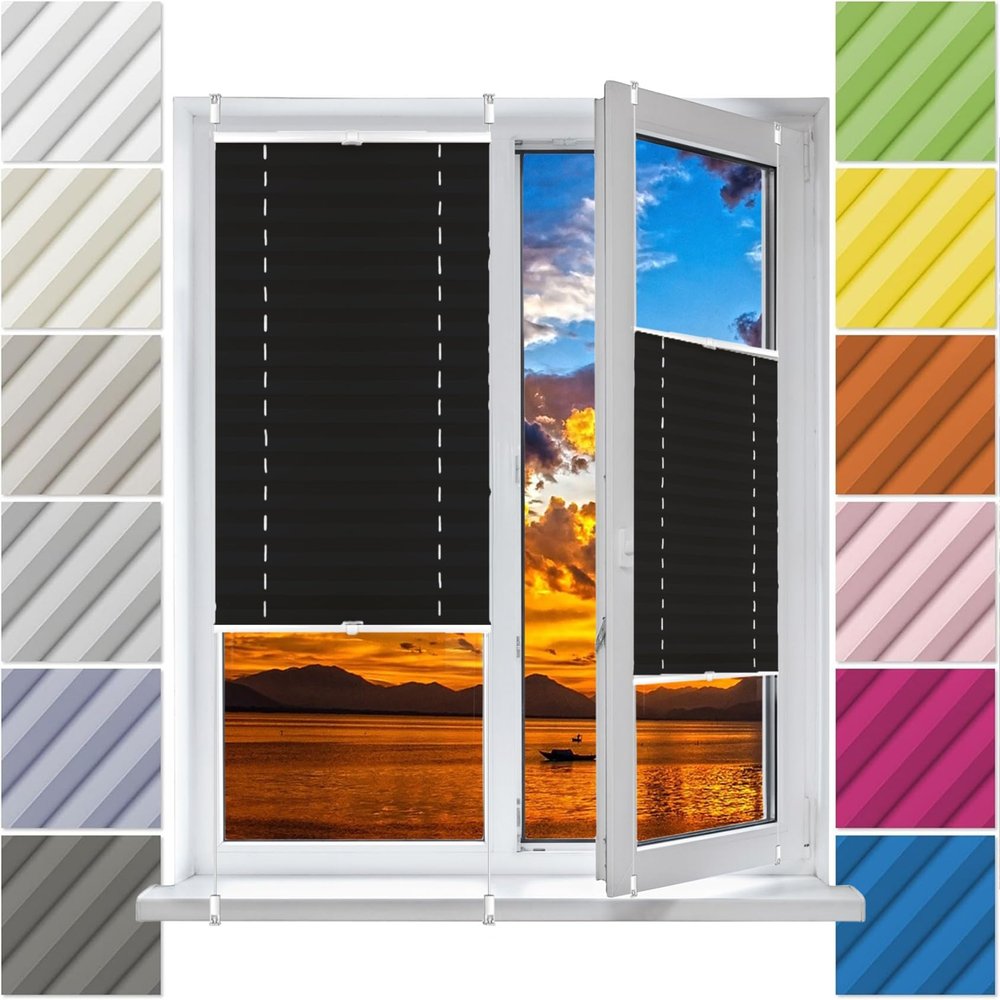 Pleated Blind, No-Drill Clip-Fit, Black, 96 x 100 cm