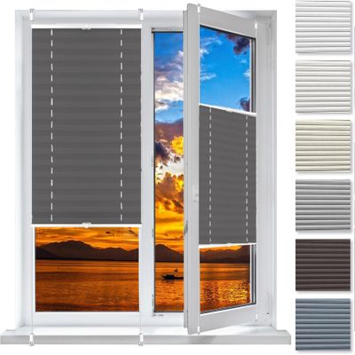 Pleated Window Blind 44 x 140 cm, No-Drill Klemmfix, Gray