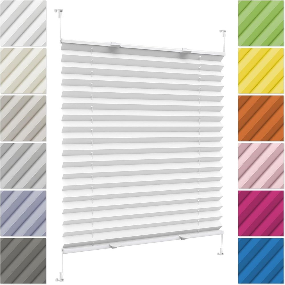 Pleated Blind Without Drilling, 58 x 130 cm, White