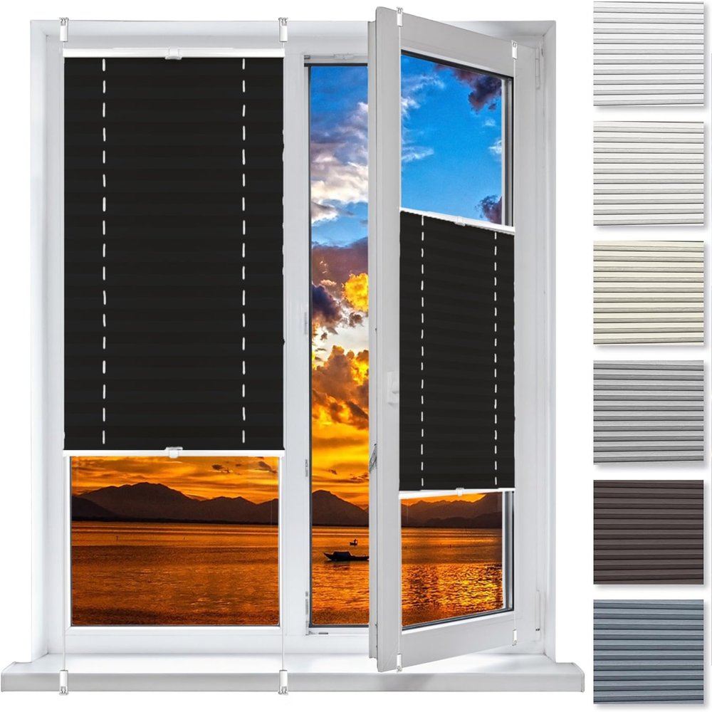 Pleated Blind 30 x 140 cm, No Drilling, Black