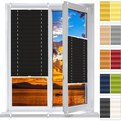 Pleated Window Blind 60 x 95 cm, Light-Filtering Privacy Shade, Black