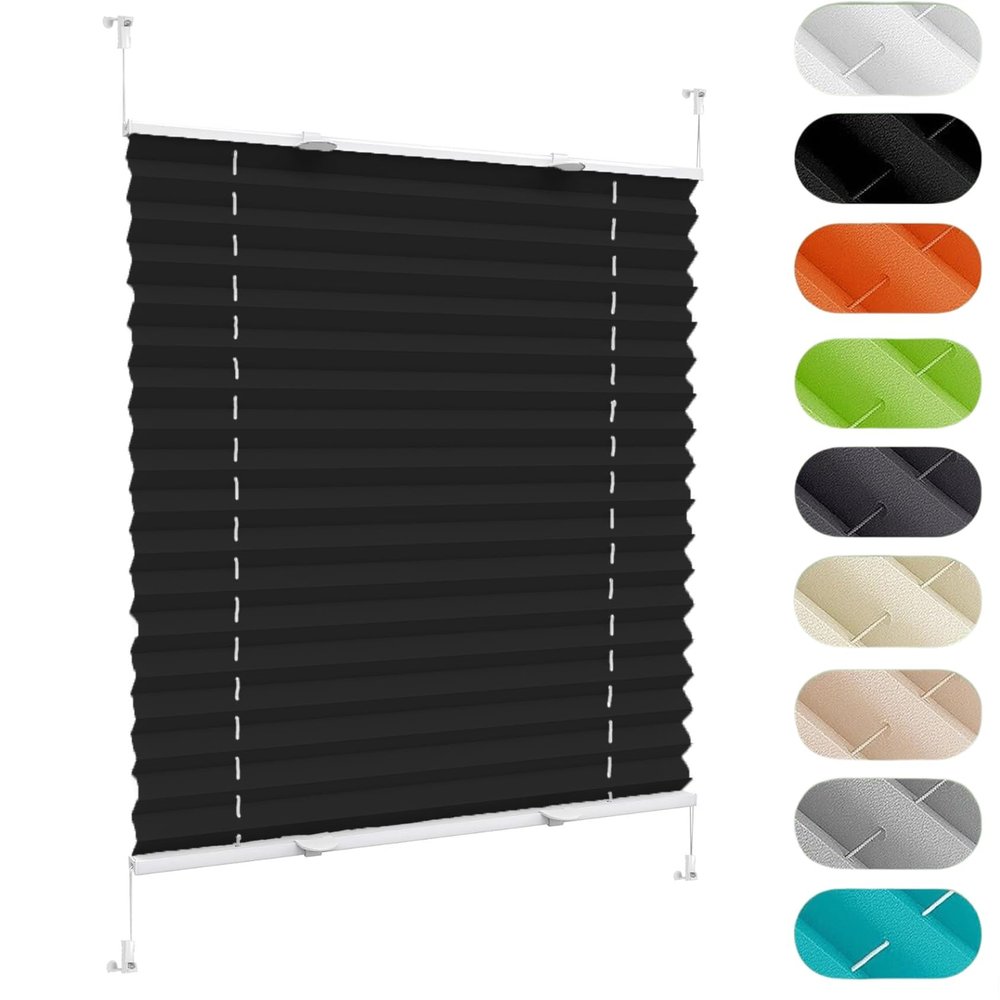 No-Drill Pleated Blind, 38 x 205 cm, Black